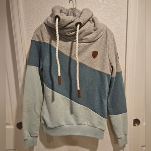 Wanakome Tri-Color Pullover Hoodie in Heather Gray, Teal & Pale Mint